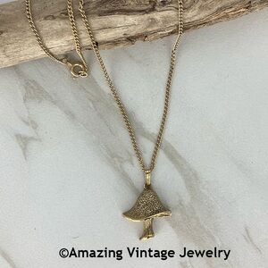 Vintage Gold Mushroom Pendant Necklace by Sarah Coventry